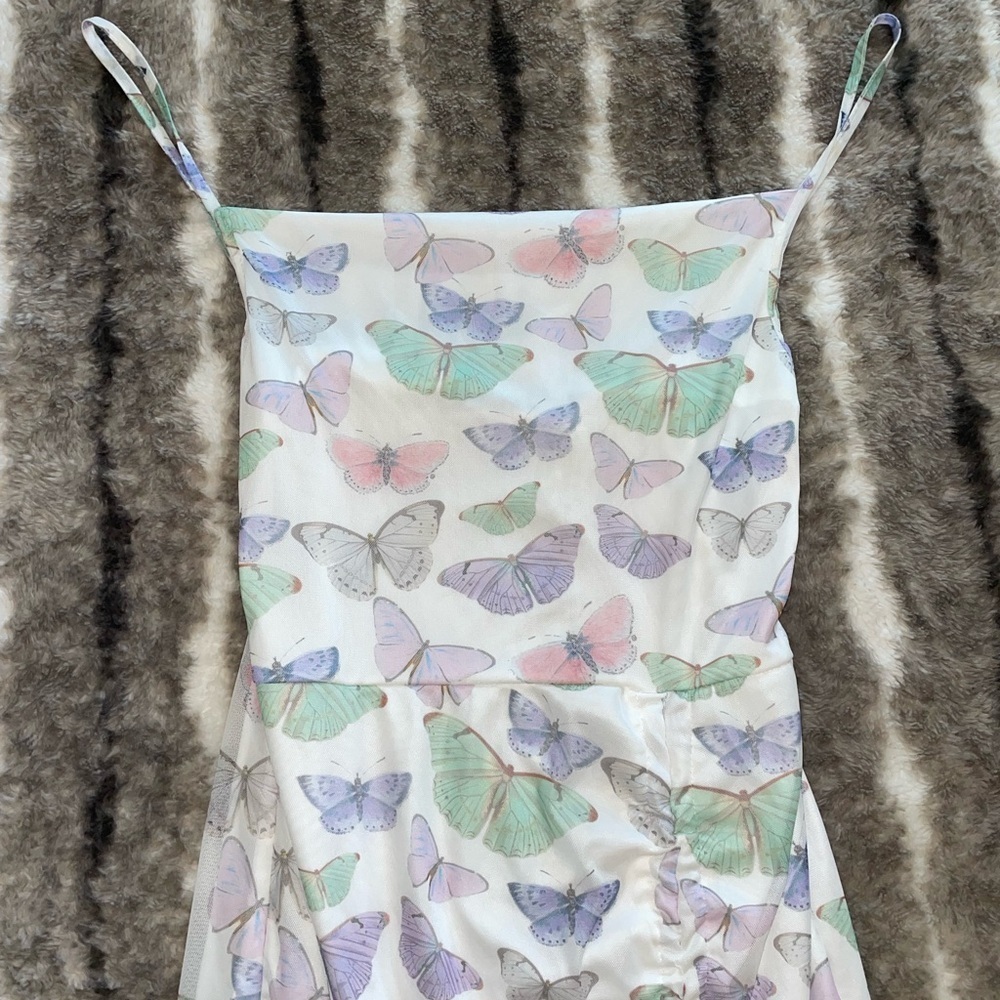 PRETTYLITTLETHING Bodycon Butterfly Print Spaghetti Strap Mini Dress Sz 14 - Picture 2 of 7